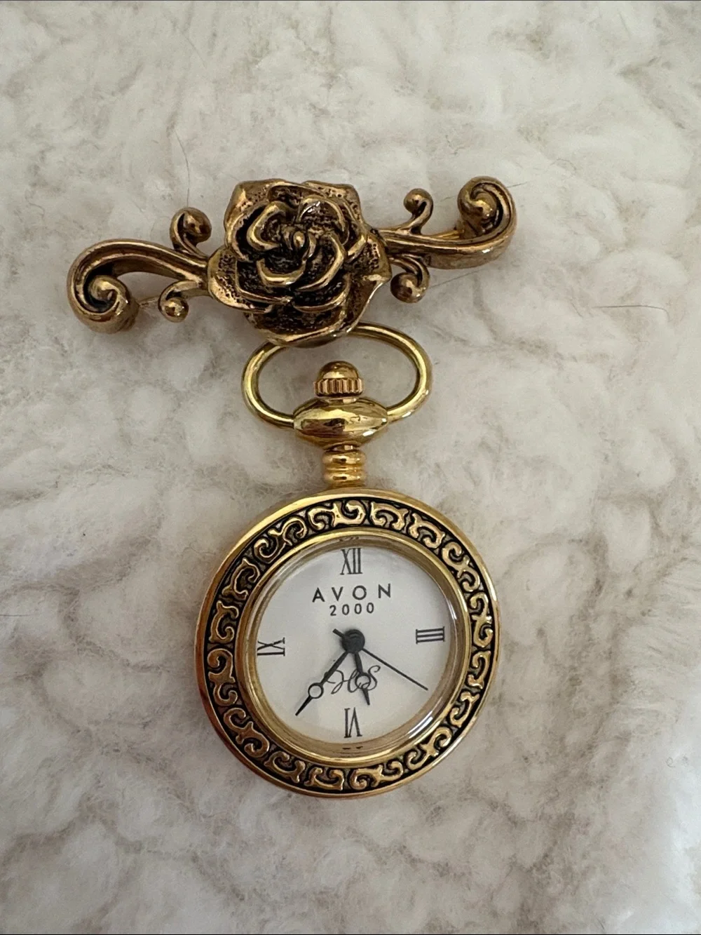 Avon Gold-Tone Rose Brooch Watch
